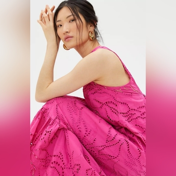 ANTHROPOLOGIE by MAEVE Belrose Eyelet Maxi Dress Barbie Pink Dress Size XS - Picture 4 of 14